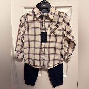 Ben Sherman Cream and Navy Plaid Kids Shirt Set